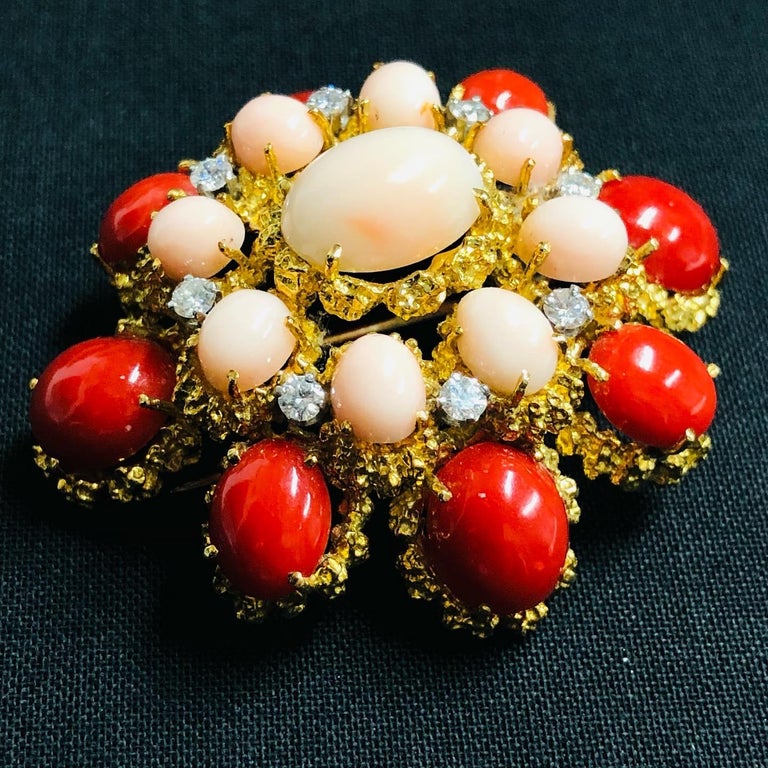 Van Cleef and Arpels Vintage French 1960 Coral and Diamond Clip Brooch ...