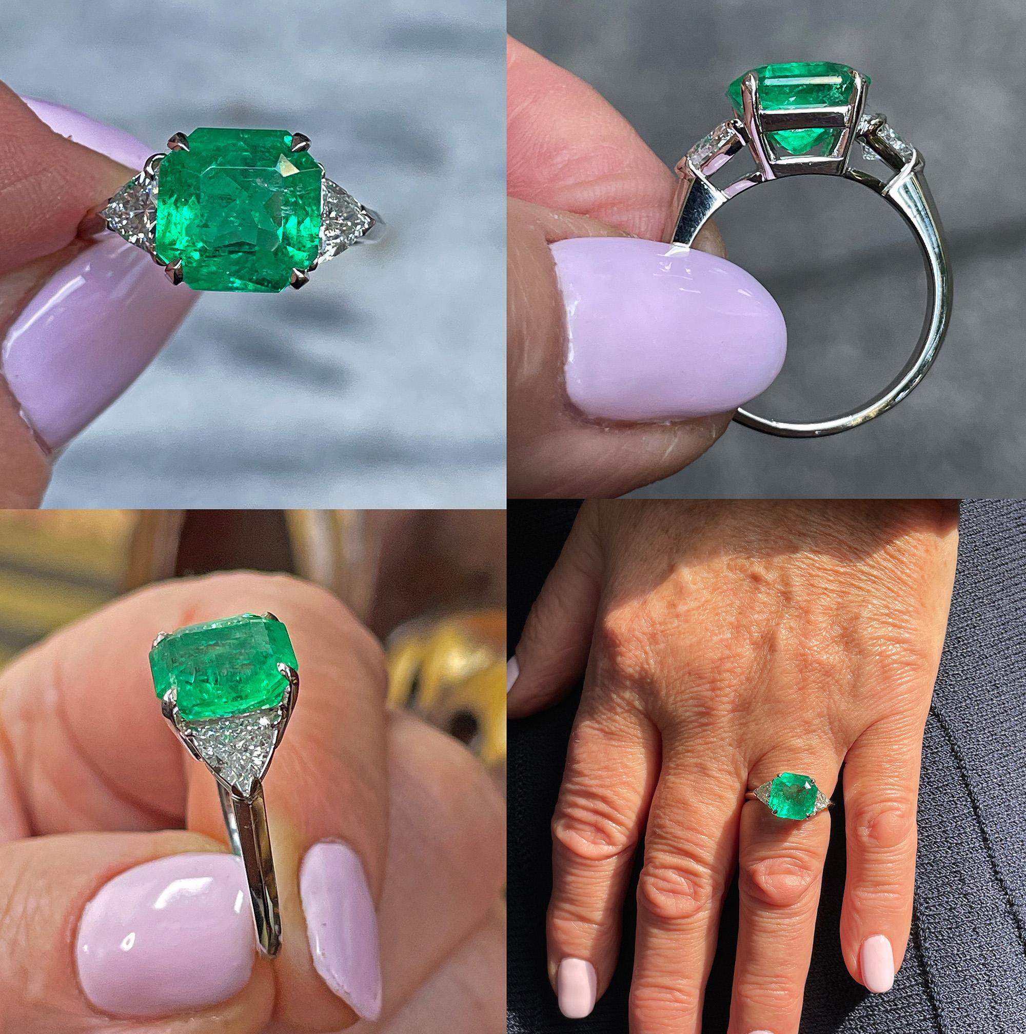 Van Cleef & Arpels Vintage GIA 5.28ct Colombian Emerald & Diamond Platinum Ring  9