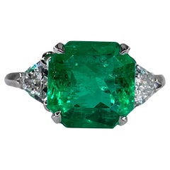 Van Cleef & Arpels Vintage GIA 5.28ct Colombian Emerald & Diamond Platinum Ring