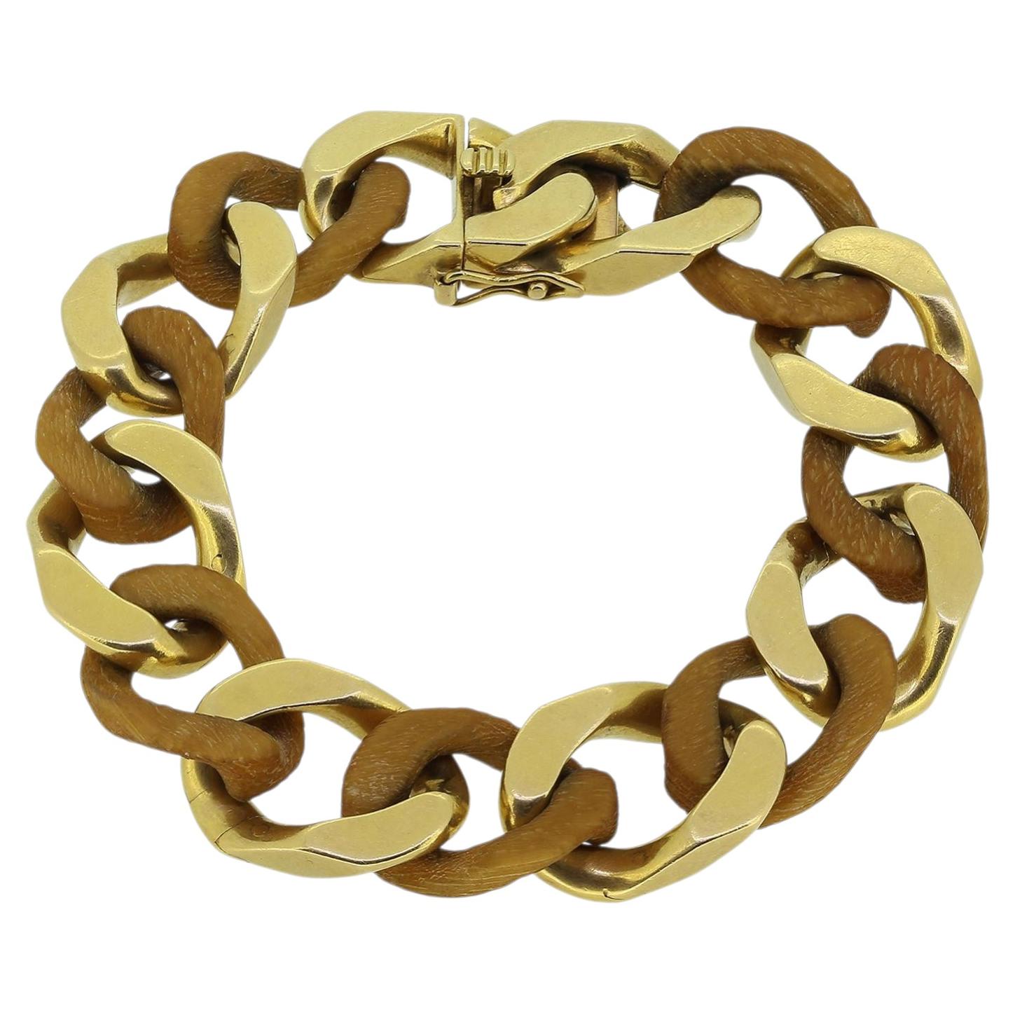 Bracciale Vintage a maglie a catena di Van Cleef & Arpels in oro e legno