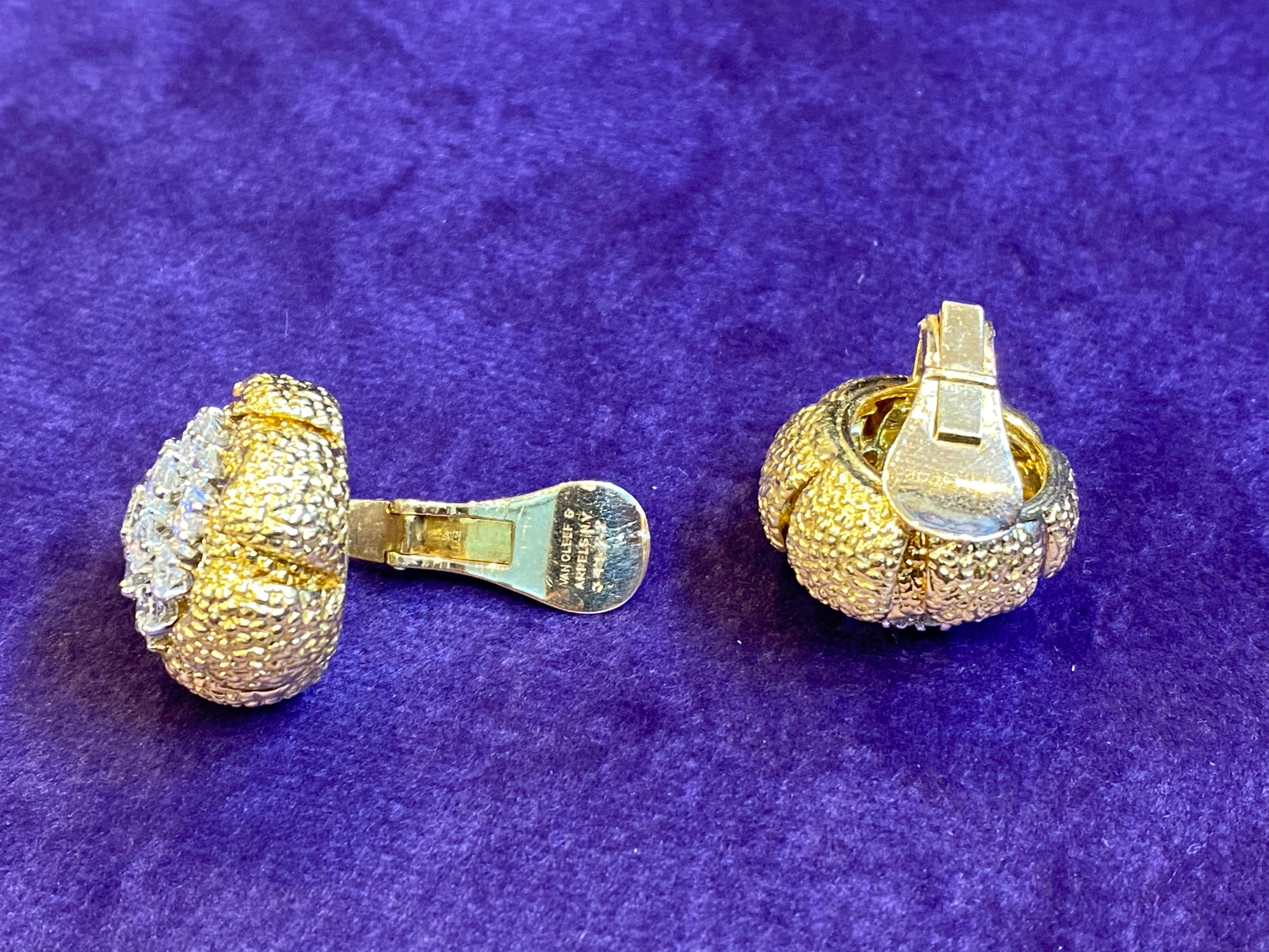 Van Cleef & Arpels Vintage Gold and Diamond Earrings In Excellent Condition In New York, NY