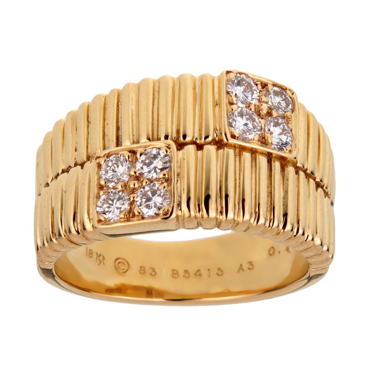 Van Cleef & Arpels Vintage Gold Ribbed Diamond Ring
