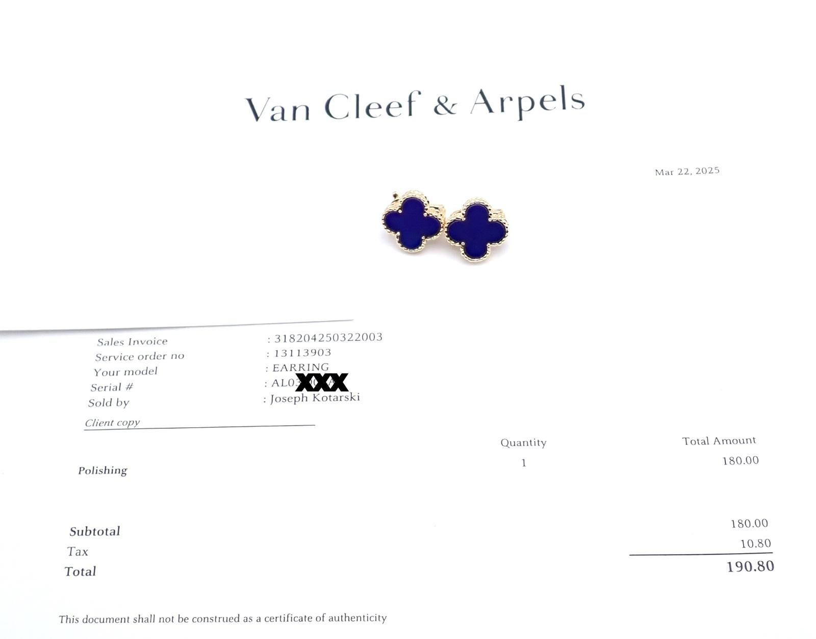 Women's or Men's Van Cleef & Arpels Vintage Lapis Lazuli Alhambra Yellow Gold Earrings For Sale