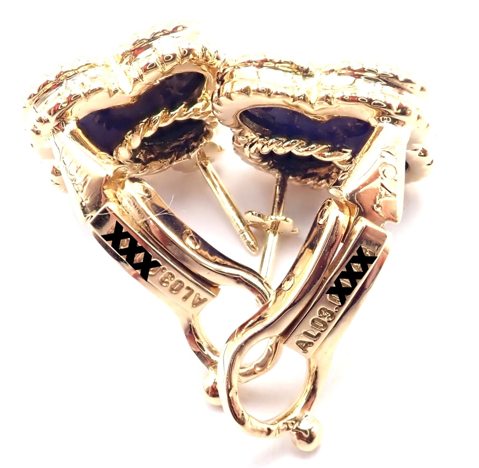 Van Cleef & Arpels Vintage Lapis Lazuli Alhambra Yellow Gold Earrings For Sale 1