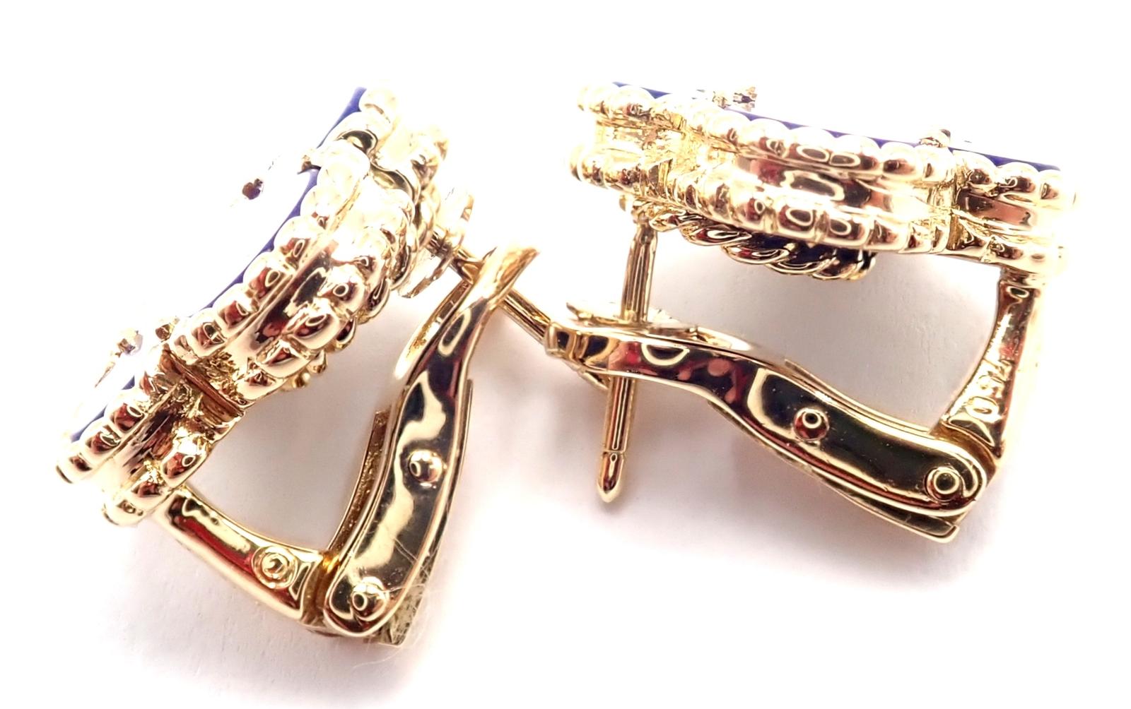 Van Cleef & Arpels Vintage Lapis Lazuli Alhambra Yellow Gold Earrings For Sale 4