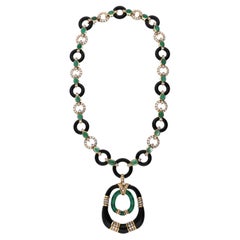 Van Cleef & Arpels Vintage Palm Beach Glamor Diamond Chrysoprase Onyx Necklace
