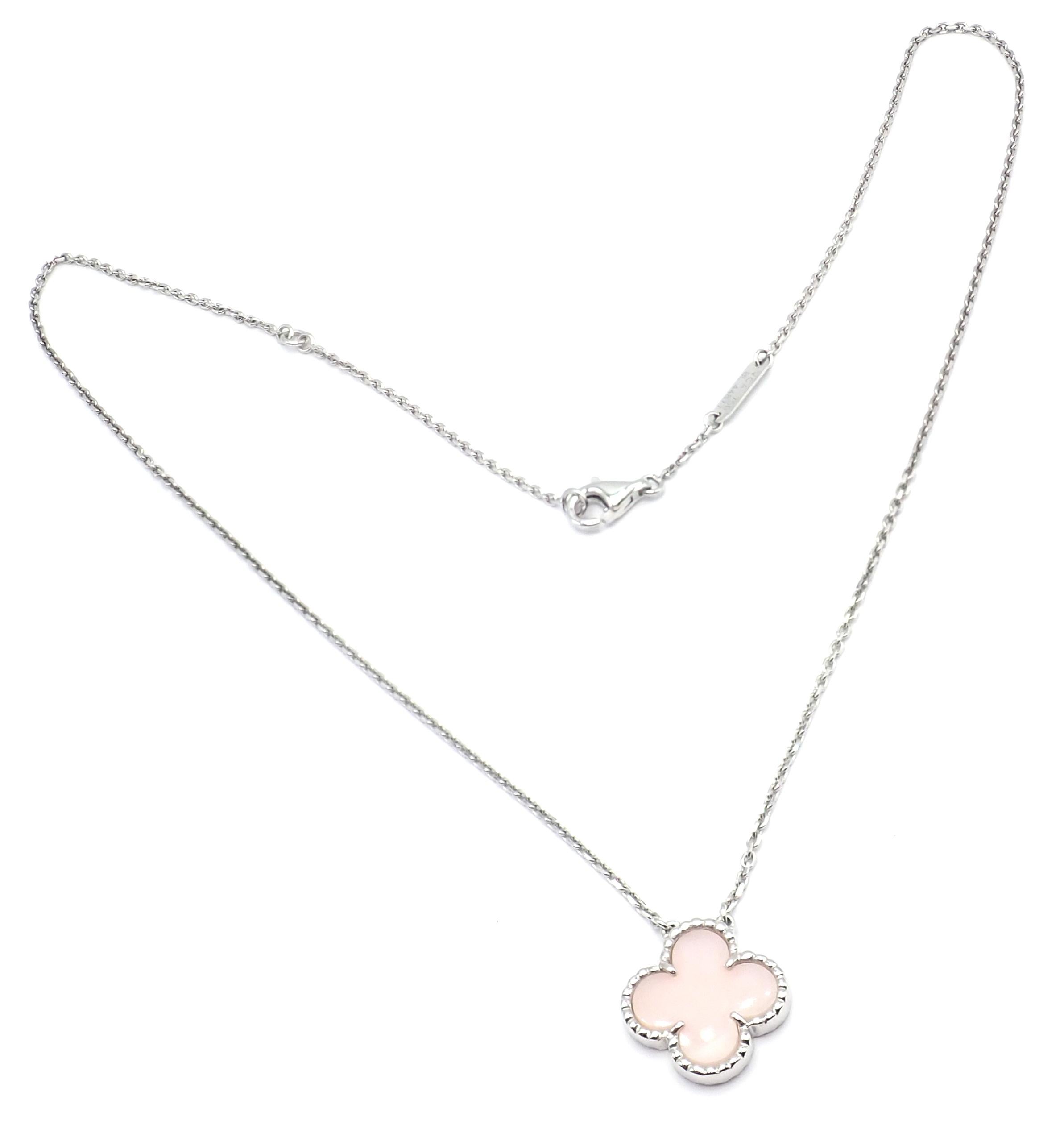 Van Cleef & Arpels Vintage Pink Opal White Gold Pendant Necklace In Excellent Condition For Sale In Holland, PA