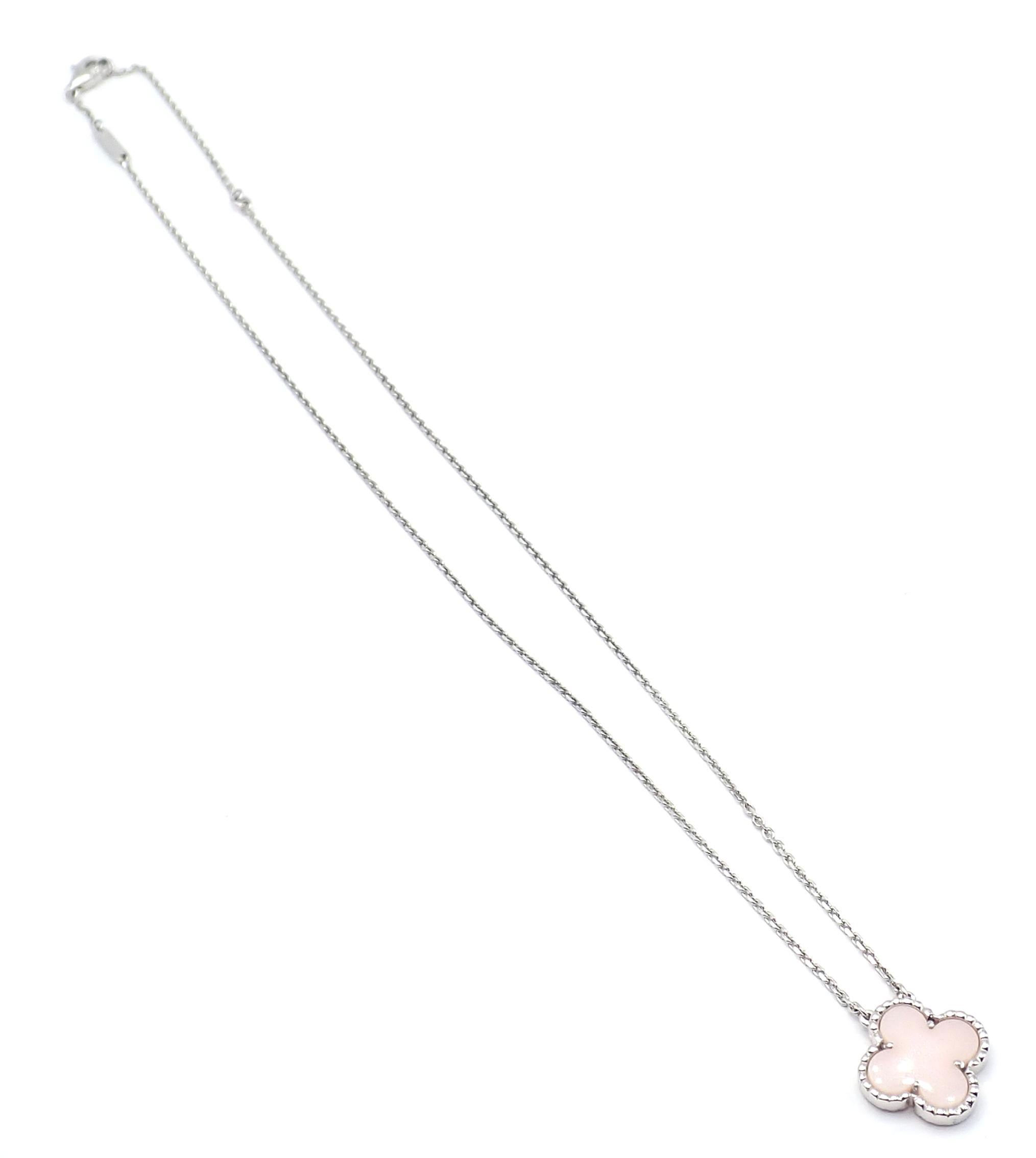 Van Cleef & Arpels Vintage Pink Opal White Gold Pendant Necklace For Sale 1