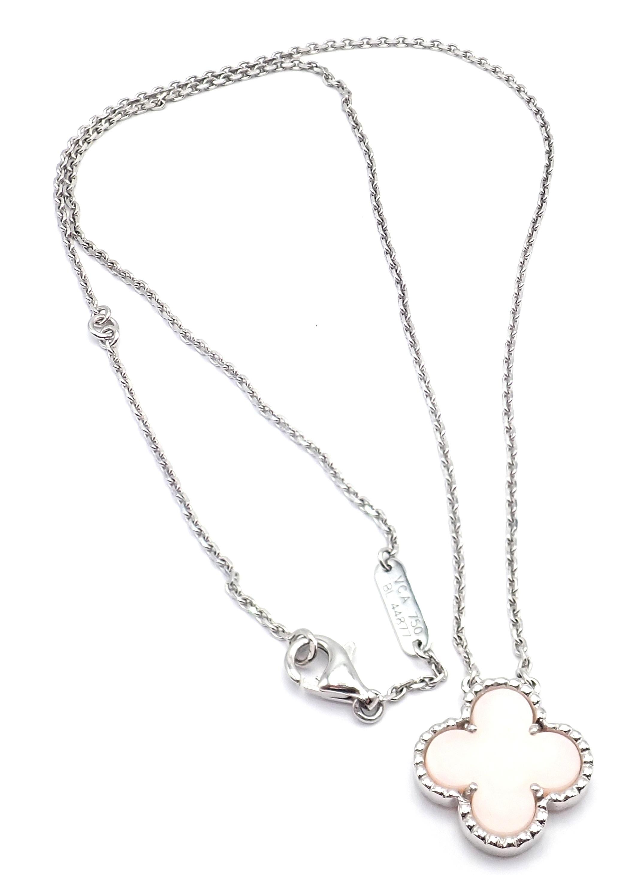Van Cleef & Arpels Vintage Pink Opal White Gold Pendant Necklace For Sale 4