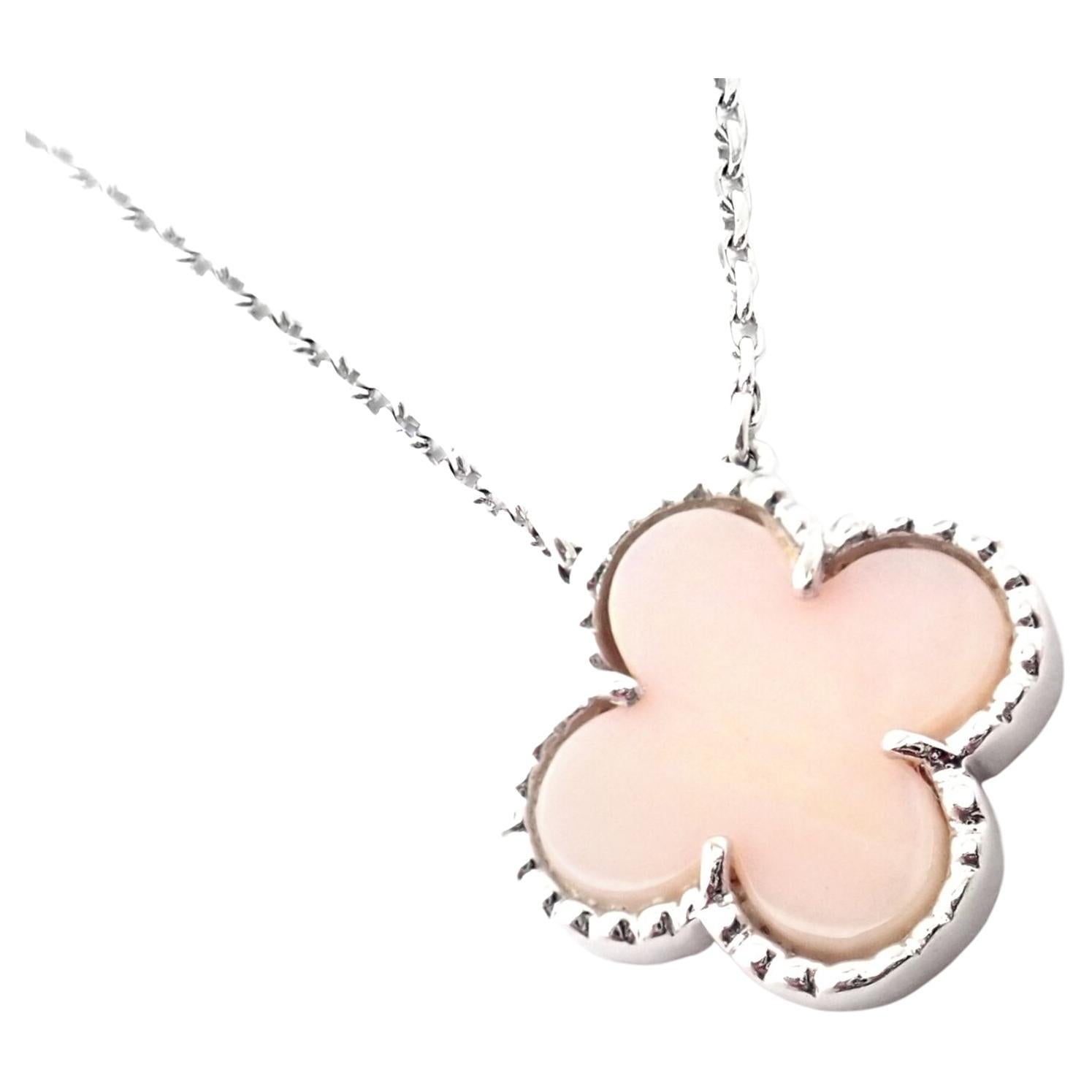 Van Cleef & Arpels Vintage Pink Opal White Gold Pendant Necklace