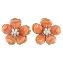 Van Cleef & Arpels Vintage Rose De Noël 18K Yellow Gold 1.00 Ct Diamond Earrings