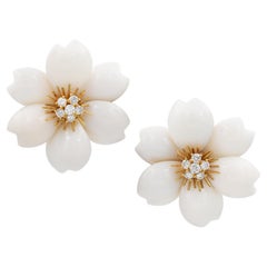 Van Cleef & Arpels Used 'Rose de Noel' White Coral Diamond Earrings