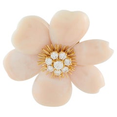 Van Cleef & Arpels Vintage Rose de Nol 18K Gold 1,54ct Diamant und Koralle Brosche