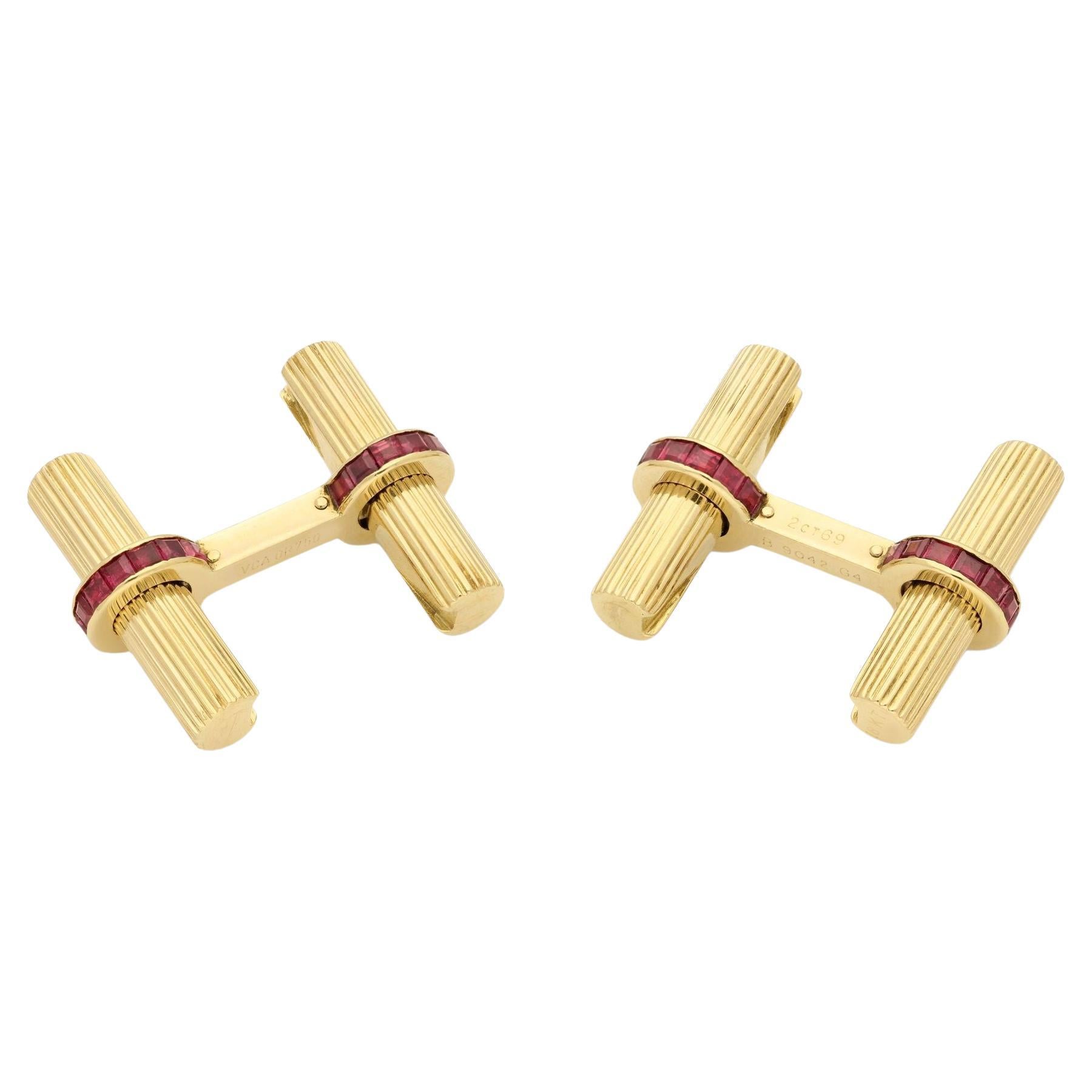 Van Cleef & Arpels Vintage Ruby and 18ct Yellow Gold Baton Cufflinks