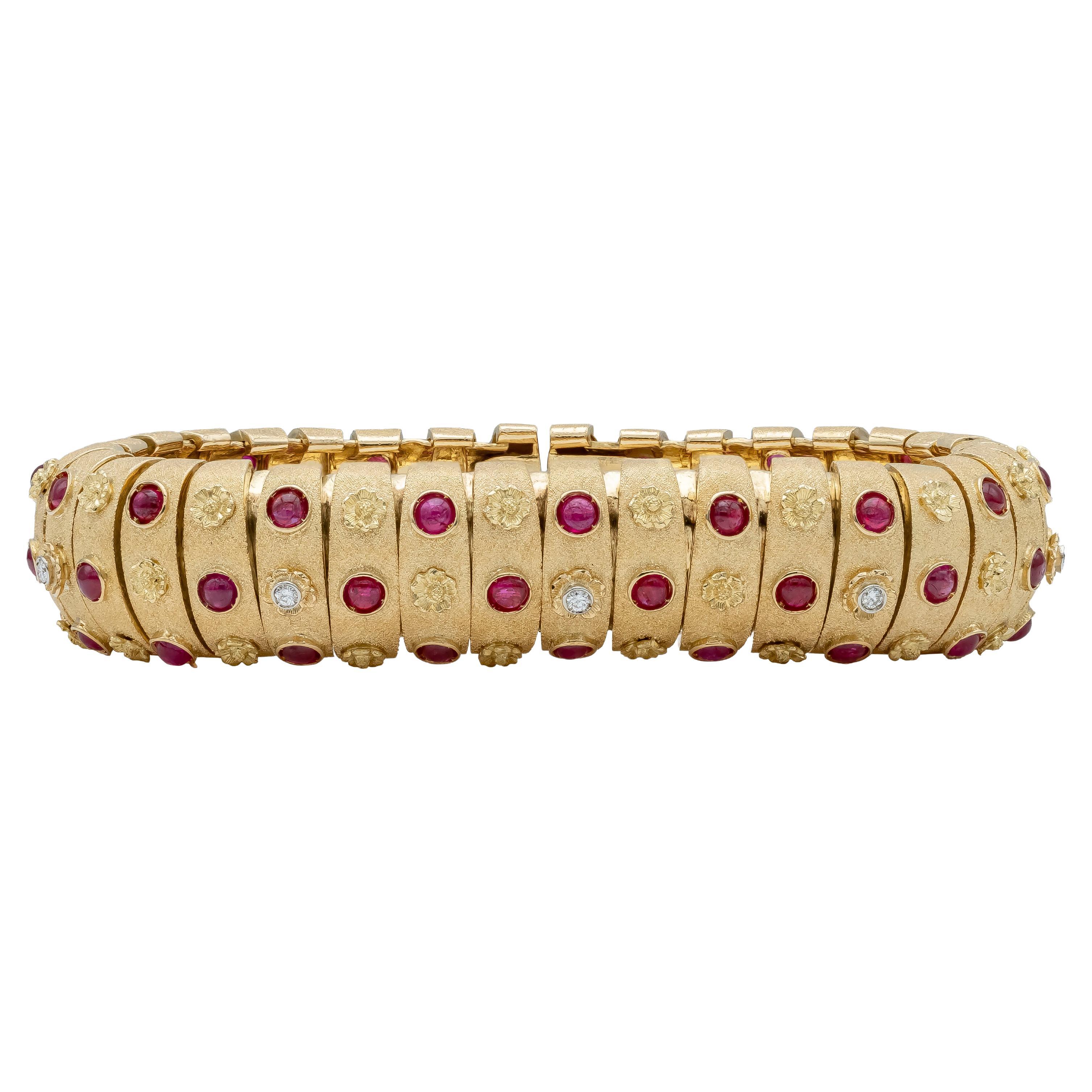 Van Cleef & Arpels Vintage Ruby and Diamond Yellow Gold Bracelet For Sale