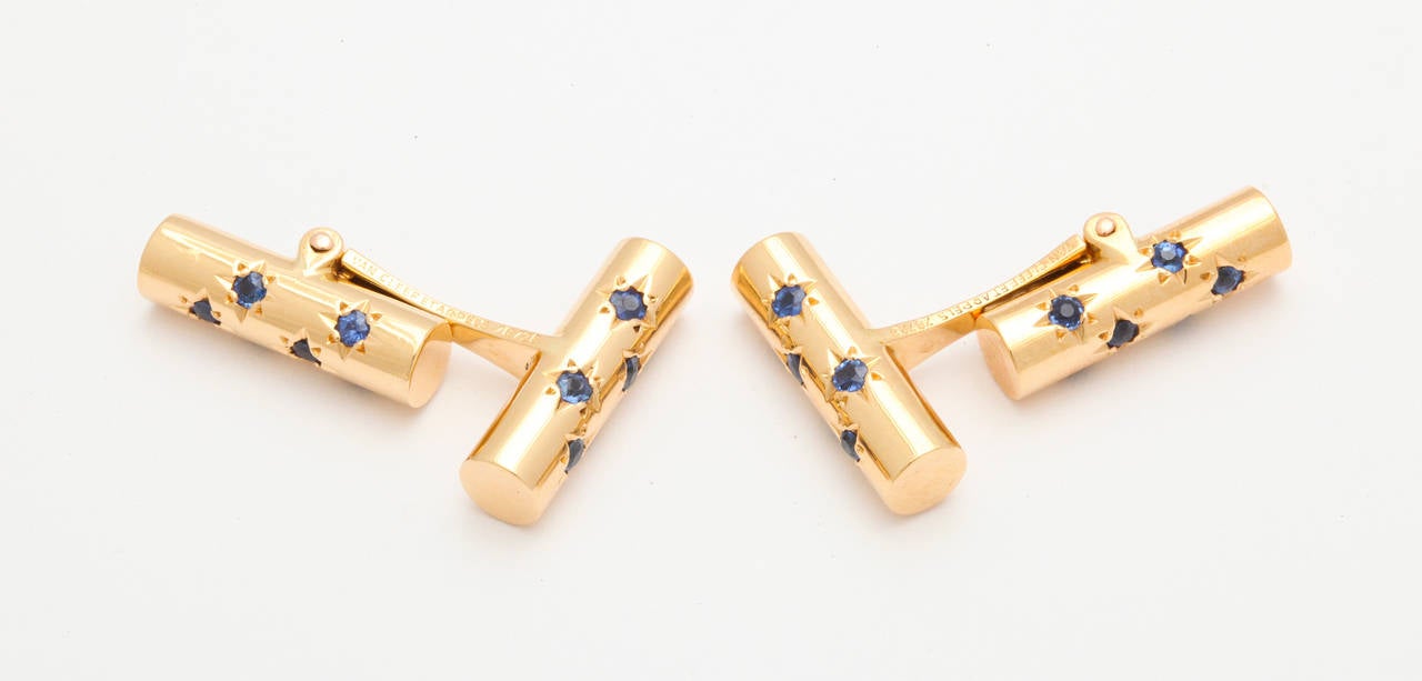 Women's or Men's Van Cleef & Arpels Vintage Sapphire Gold Double Baton Cufflinks For Sale