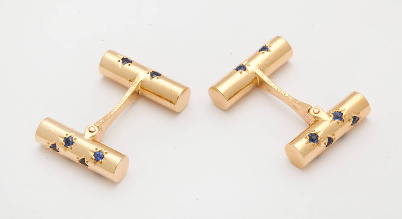 Van Cleef & Arpels Vintage Sapphire Gold Double Baton Cufflinks For Sale 1