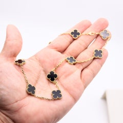 VAN CLEEF & ARPELS Vintage Ten-Motifs Alhambra Necklace In 18Kt Yellow Gold &