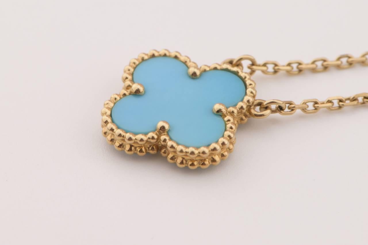 Women's or Men's Van Cleef & Arpels Vintage Turquoise Alhambra Pendant Necklace