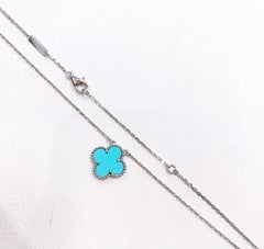 Van Cleef & Arpels Vintage Turquoise Alhambra Pendant Necklace in 18k White Gold