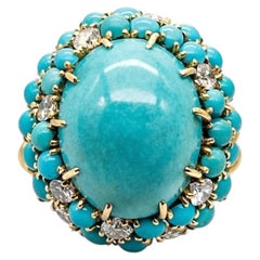 Van Cleef & Arpels Vintage Turquoise Diamond 18 Karat Yellow Gold Ring