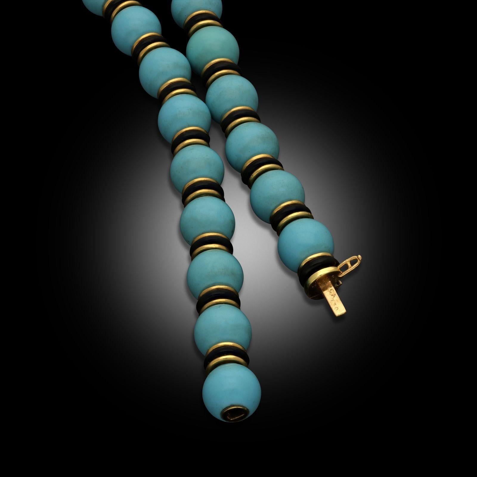 Van Cleef & Arpels Vintage Turquoise, Onyx and 18ct Yellow Gold Necklace Ca1965 In Good Condition For Sale In London, GB