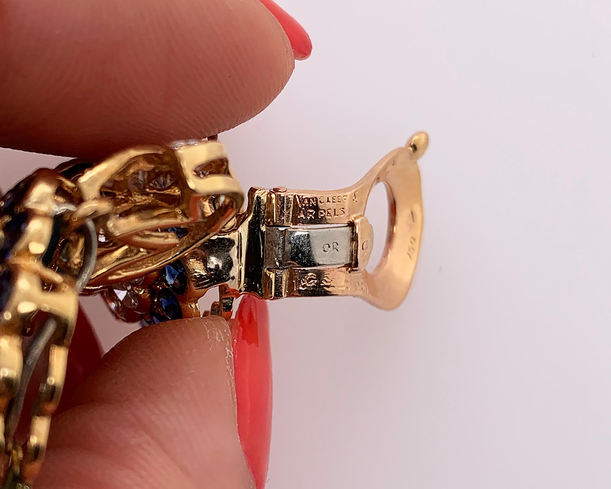 Van Cleef & Arpels Clips d'oreilles vintage en turquoise, saphir et diamant Pour femmes en vente