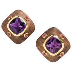 Van Cleef & Arpels Vintage Wood and Amethyst Ear Clips