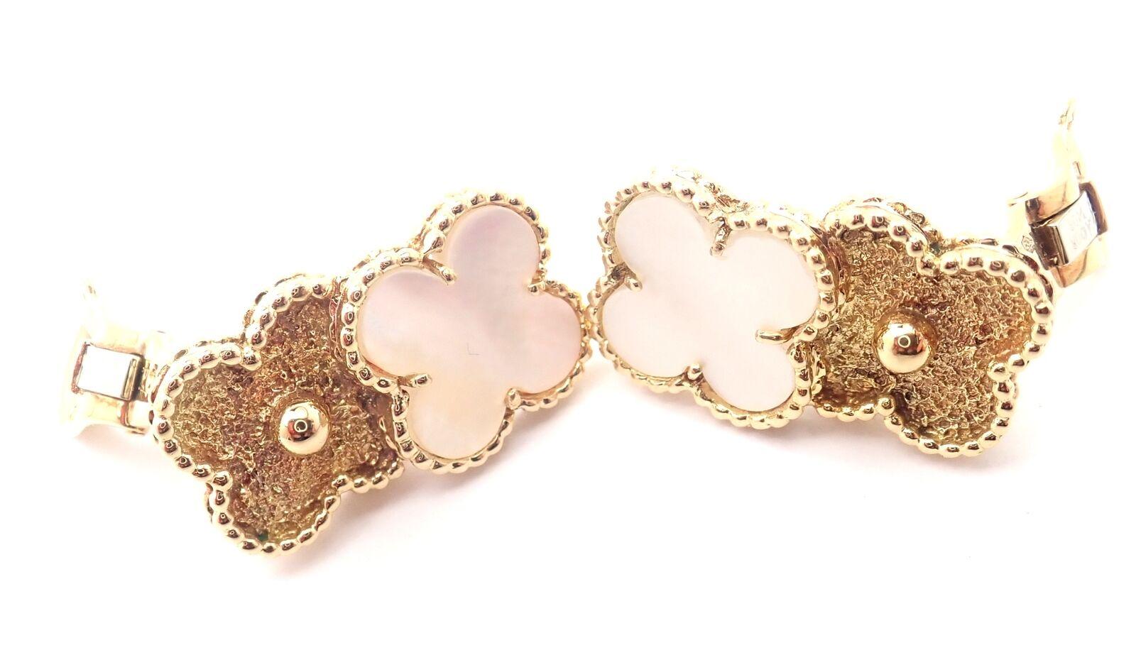 Van Cleef & Arpels Vintage Yellow Gold Mother of Pearl Double Alhambra Earrings 3