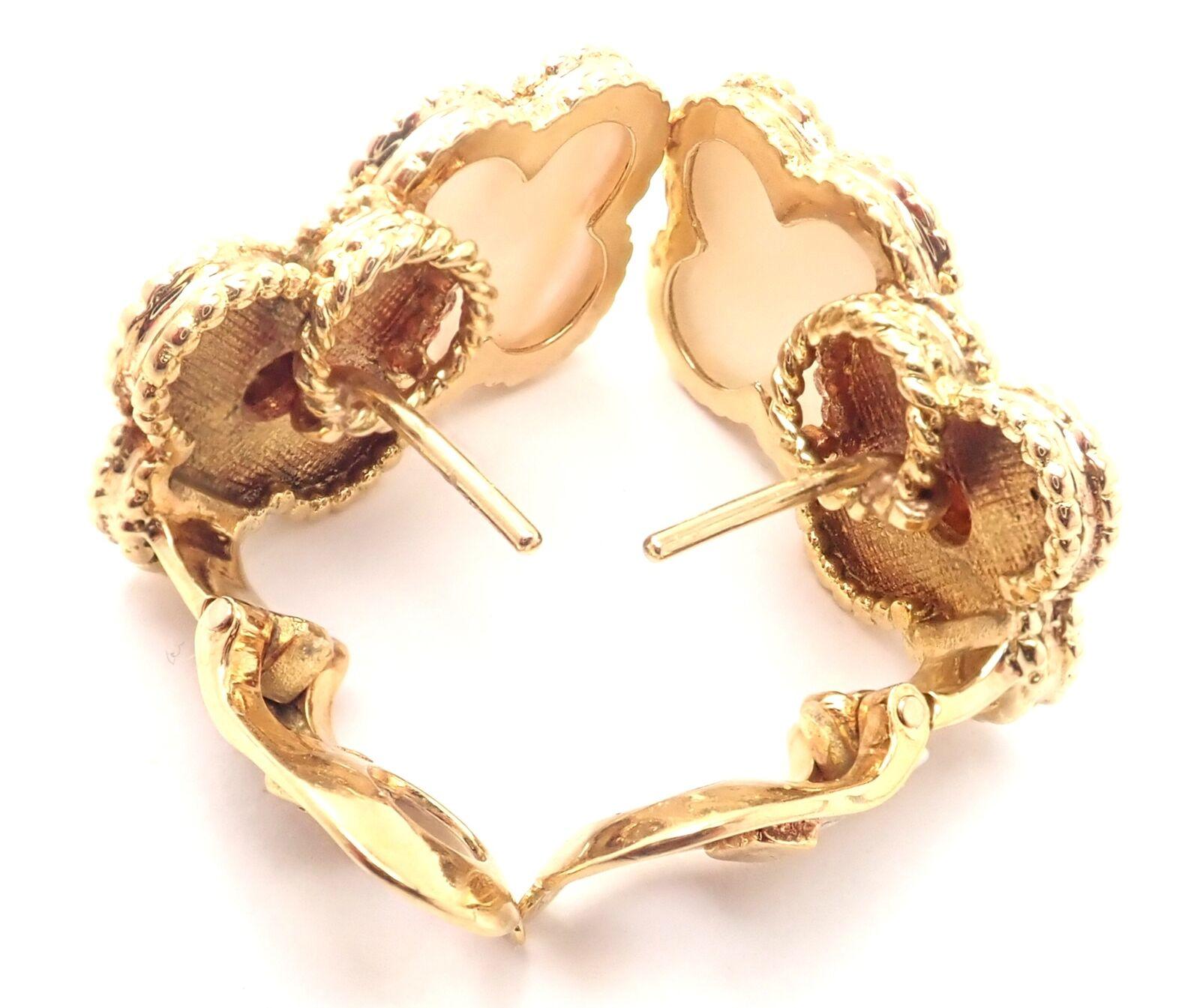Uncut Van Cleef & Arpels Vintage Yellow Gold Mother of Pearl Double Alhambra Earrings