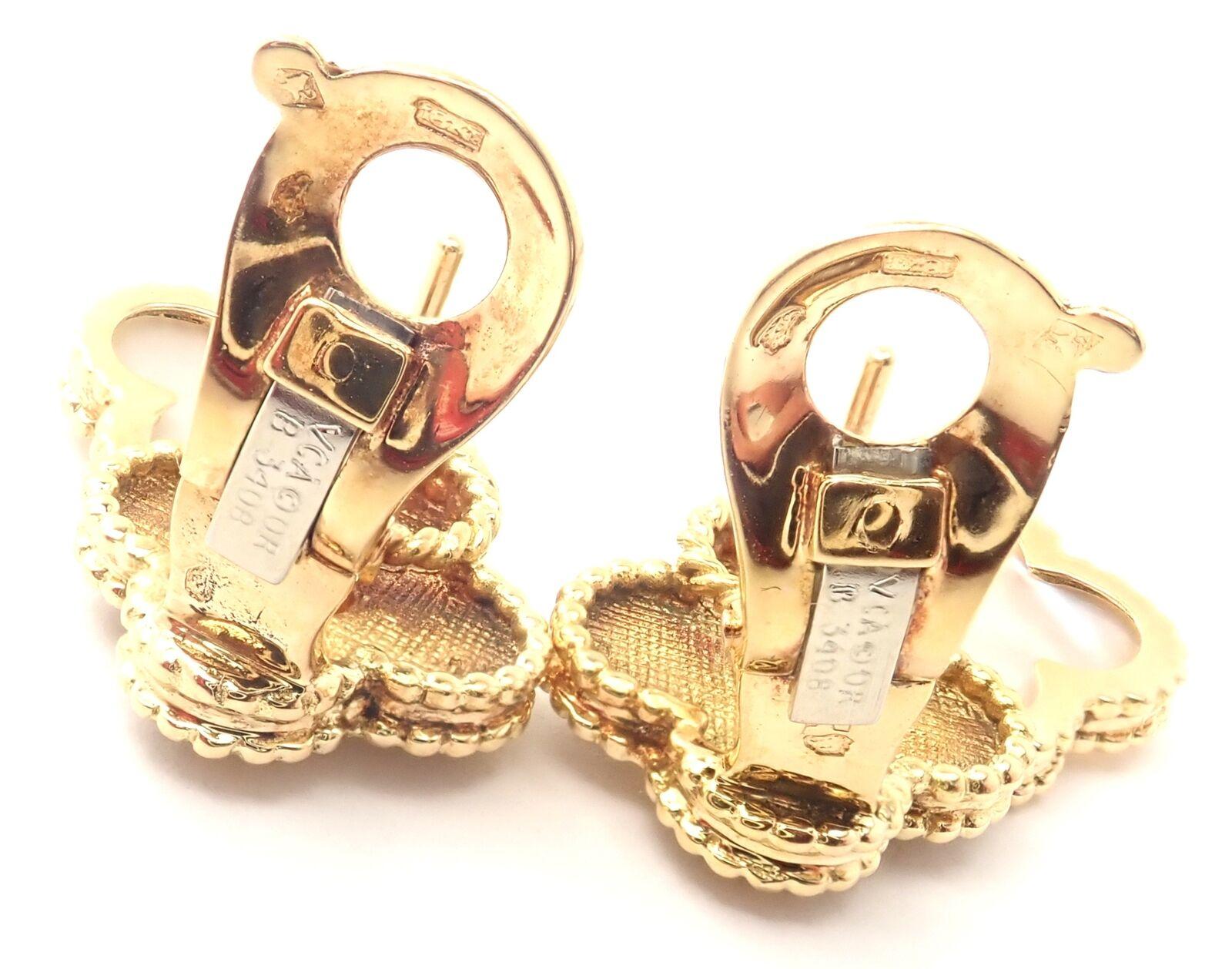 Van Cleef & Arpels Vintage Yellow Gold Mother of Pearl Double Alhambra Earrings 1