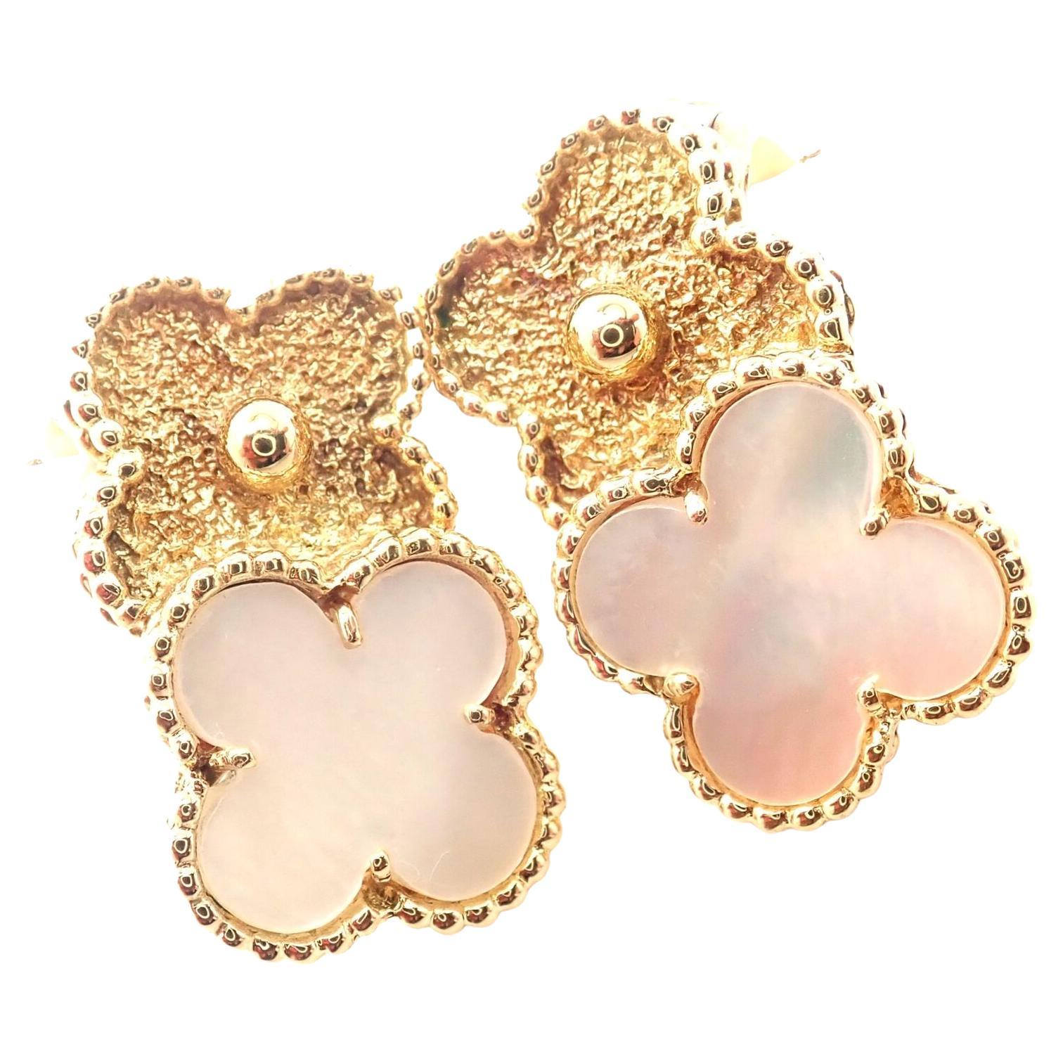 Van Cleef & Arpels Vintage Yellow Gold Mother of Pearl Double Alhambra Earrings