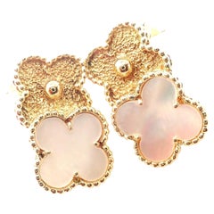 Van Cleef & Arpels Vintage Yellow Gold Mother of Pearl Double Alhambra Earrings