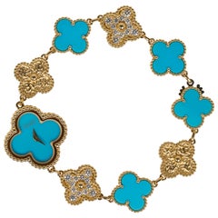 Van Cleef & Arpels Montre Turquoise / Diamant Sweet Alhambra 18 Karat Numérotée