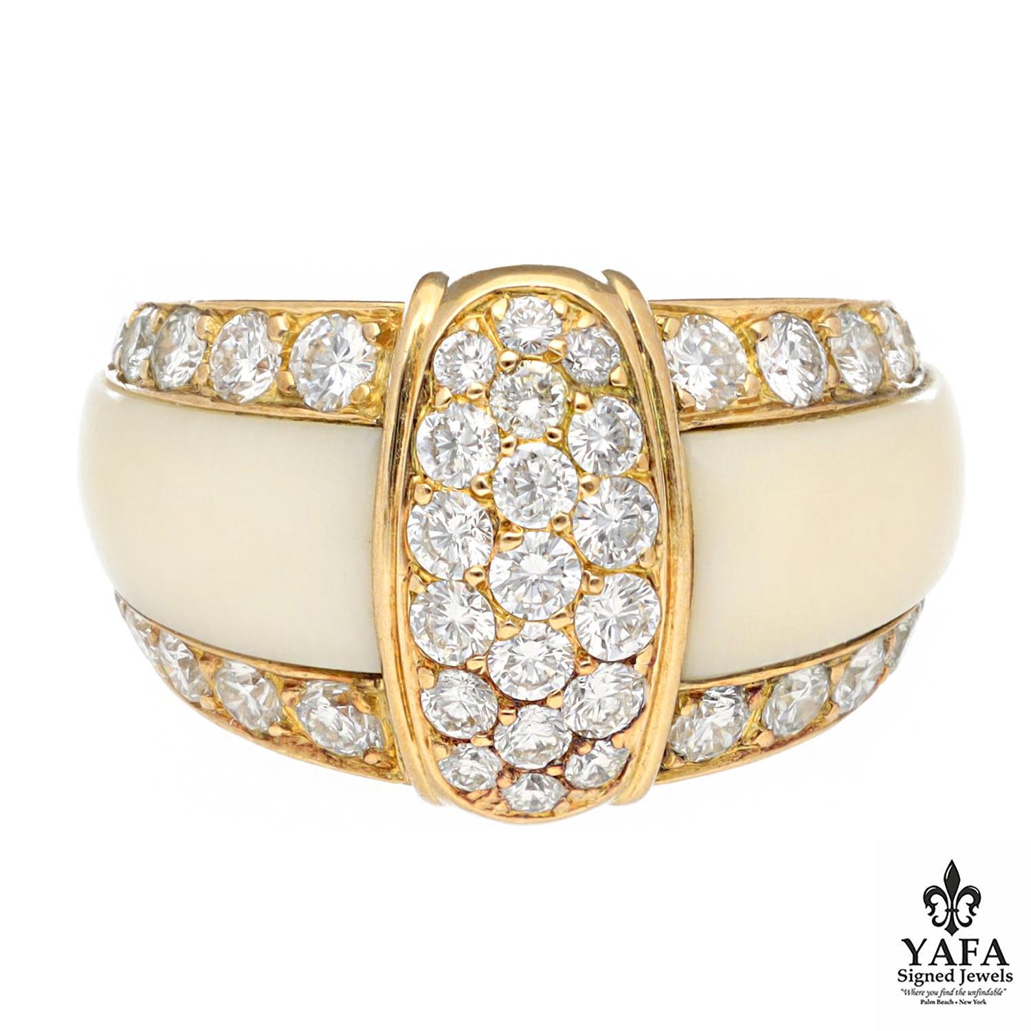 Two of Mother's Natures Finest - White Coral and Diamonds - Combine to Actualize this Classic Van Cleef & Arpels Ring.
Size - 4.5
French Assay Mark
Signed - VCA