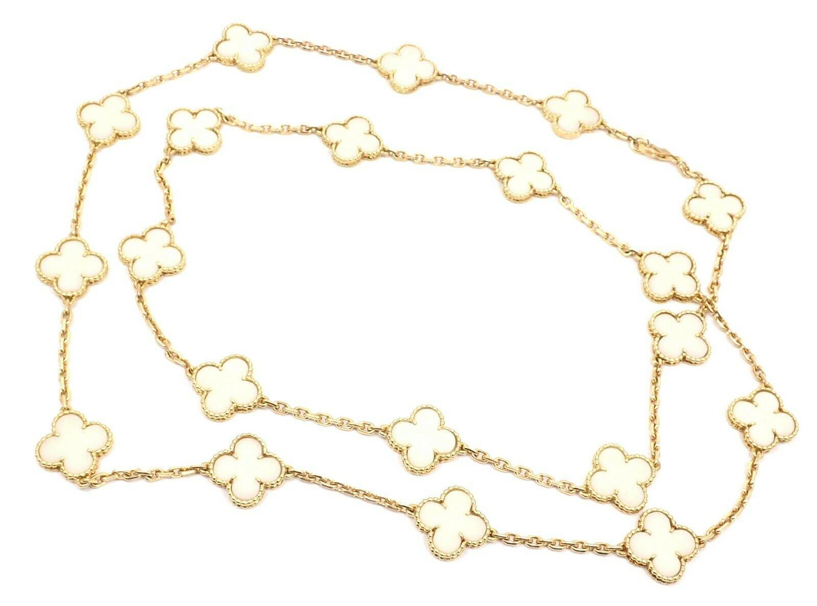 Uncut Van Cleef & Arpels White Coral Gold 20 Motif Vintage Alhambra Necklace