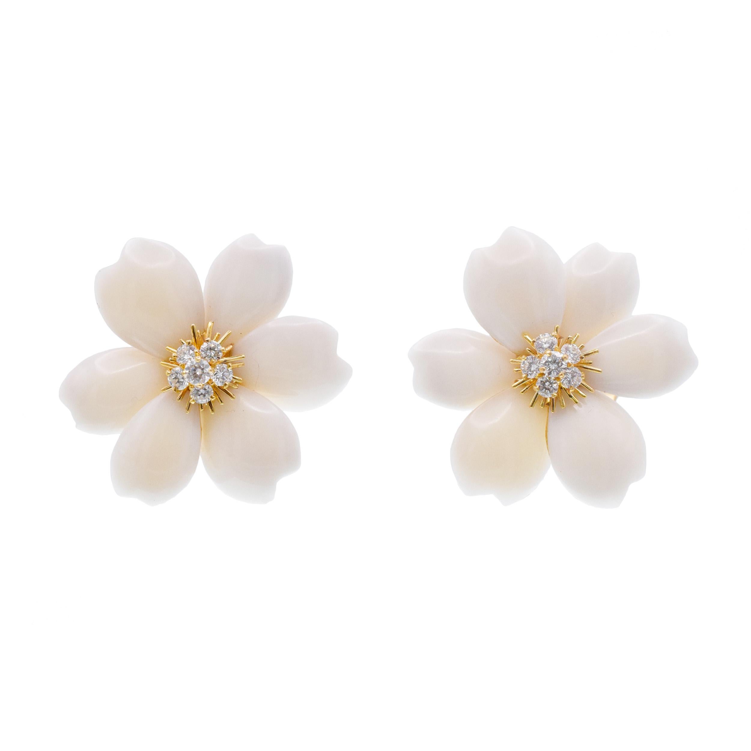 Van Cleef & Arpels White Coral 'Rose de Noel' Ear Clip For Sale 6