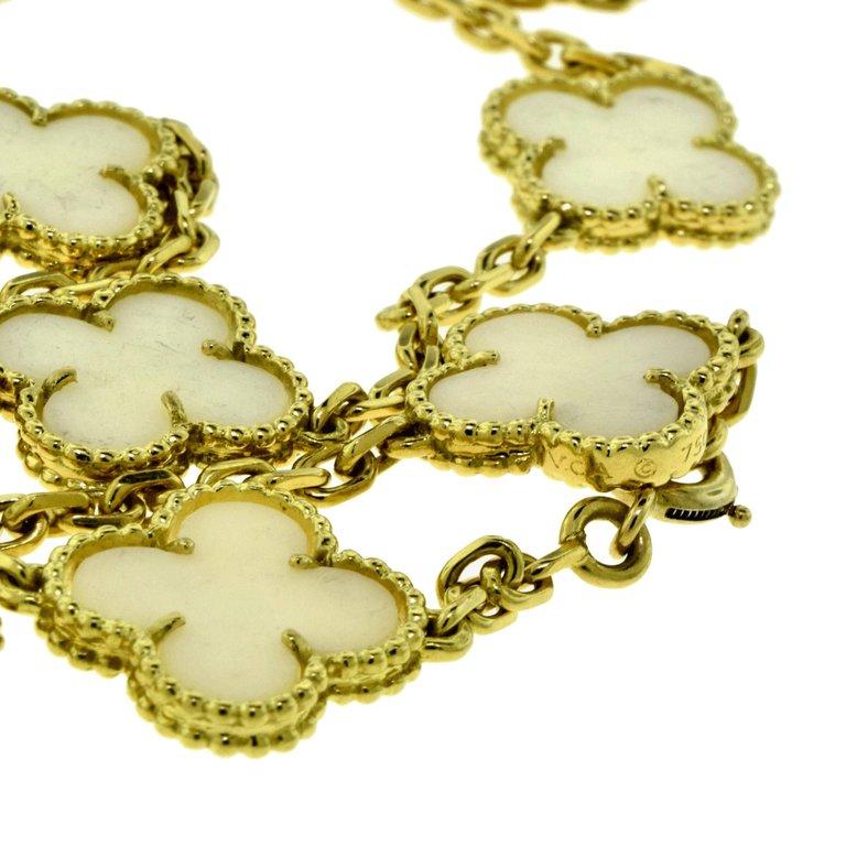 Women's or Men's Van Cleef & Arpels White Coral Vintage Alhambra 20 Motif Yellow Gold Necklace