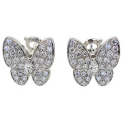 Van Cleef & Arpels White Diamond Butterfly Earrings 18 Karat White Gold