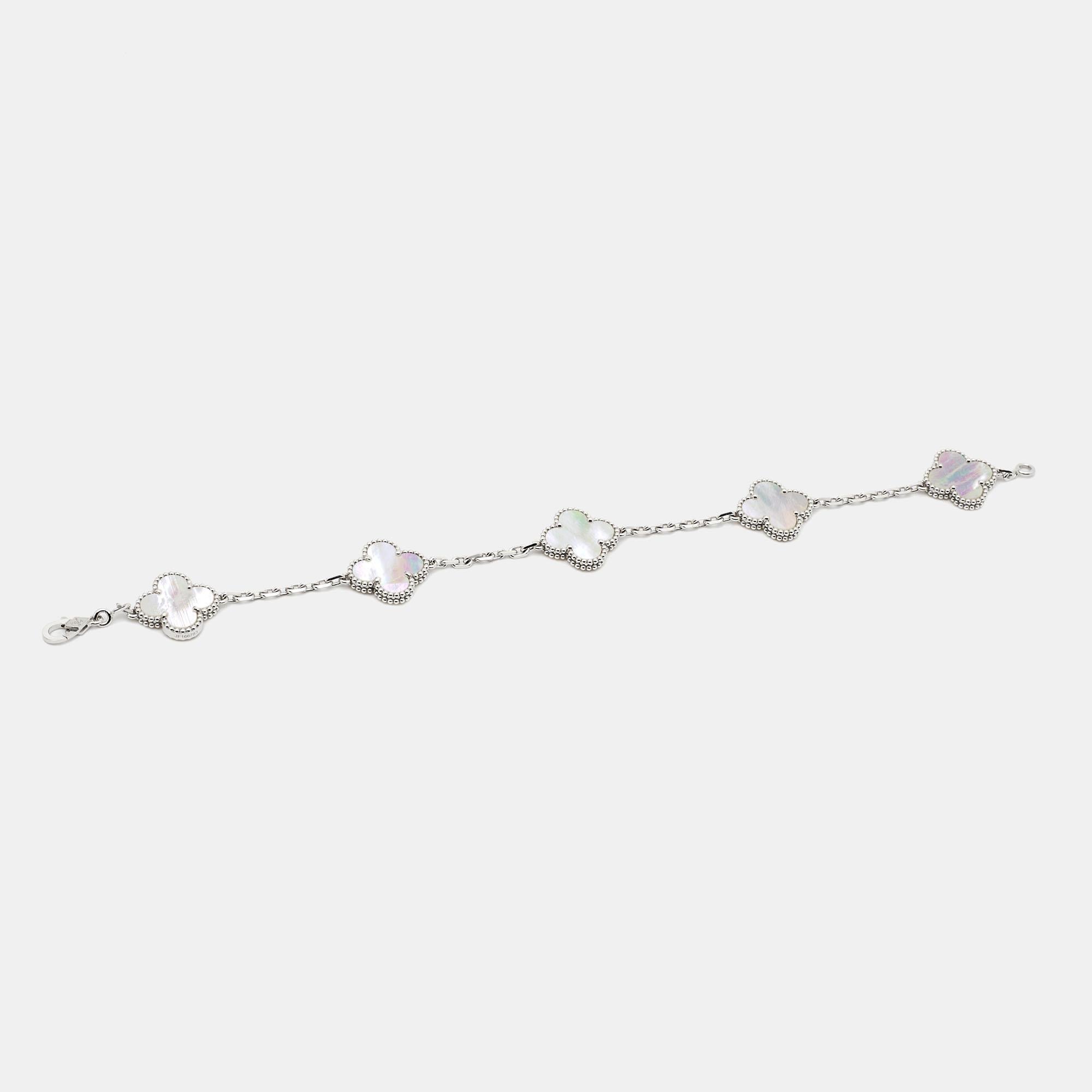 Women's Van Cleef & Arpels White Gold 5 Motif Station Bracelet