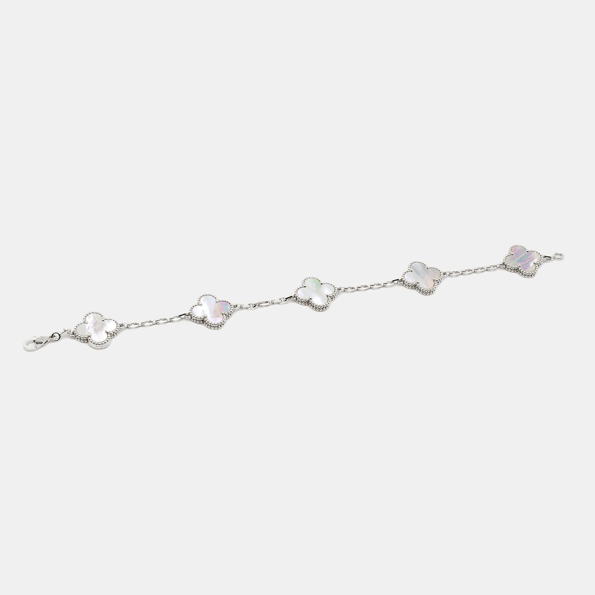 Van Cleef & Arpels White Gold 5 Motif Station Bracelet  For Sale 3