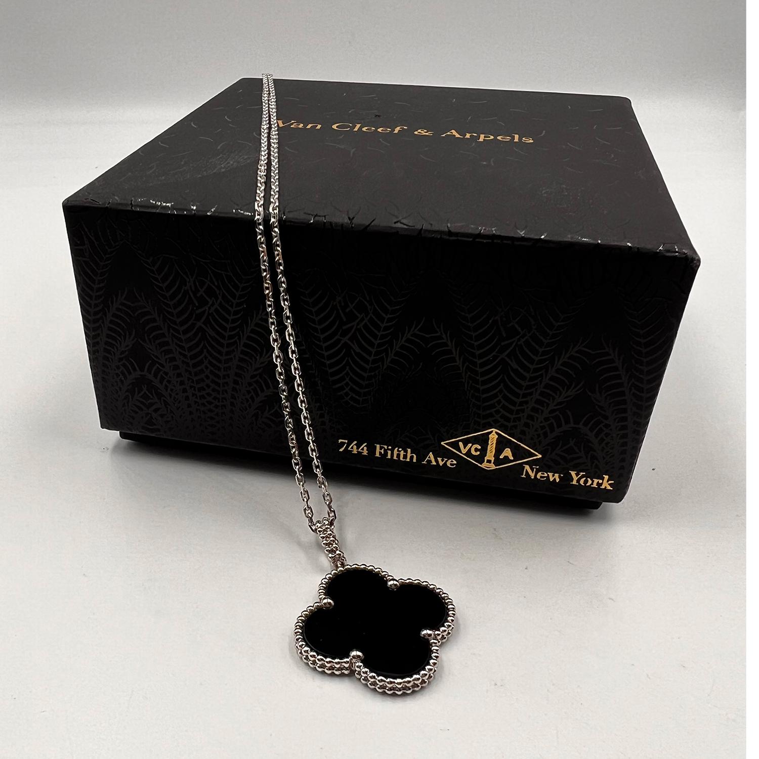 Van Cleef & Arpels White Gold Black Onyx Magic Alhambra Long Necklace In Excellent Condition In Palm Beach, FL