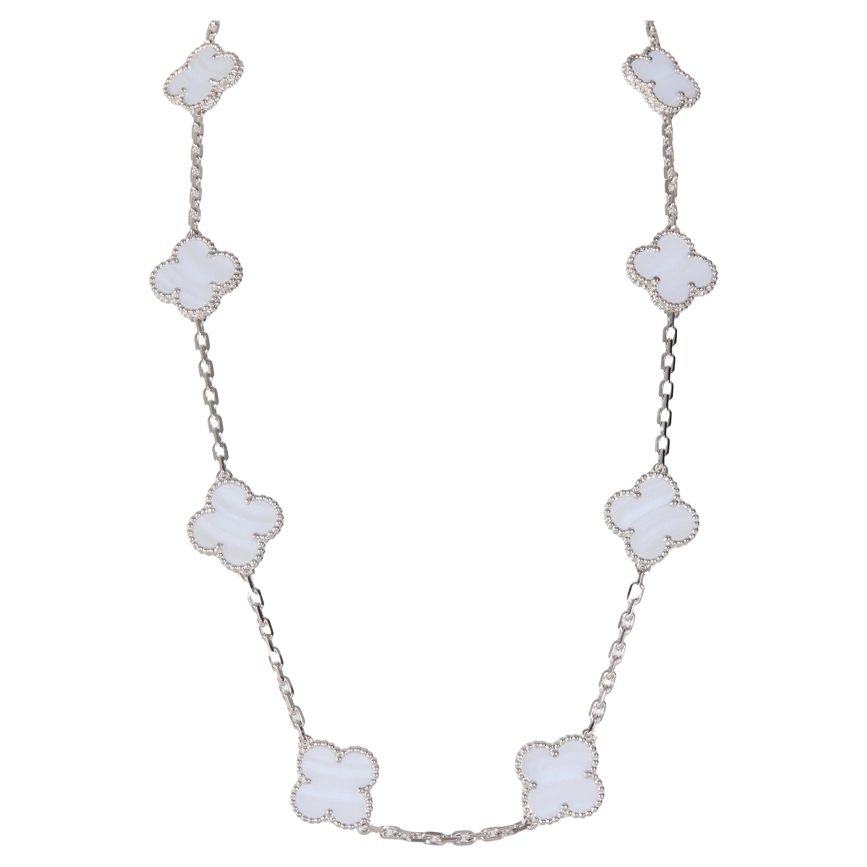 Van Cleef & Arpels White Gold Chalcedony Vintage Alhambra 10 Station Necklace