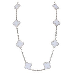 Van Cleef & Arpels White Gold Chalcedony Vintage Alhambra 10 Station Necklace