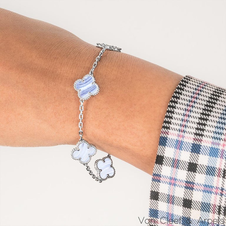 Van Cleef Arpels White Gold Chalcedony Vintage Alhambra Bracelet  VCARD34700
