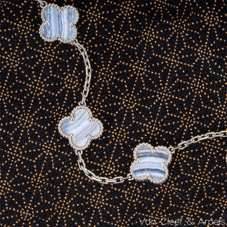 Van Cleef and Arpels White Gold Chalcedony Vintage Alhambra