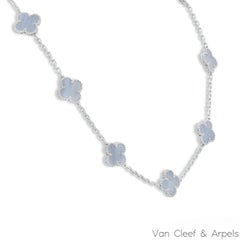 Van Cleef & Arpels White Gold Chalcedony Vintage Alhambra Necklace VCARD34800