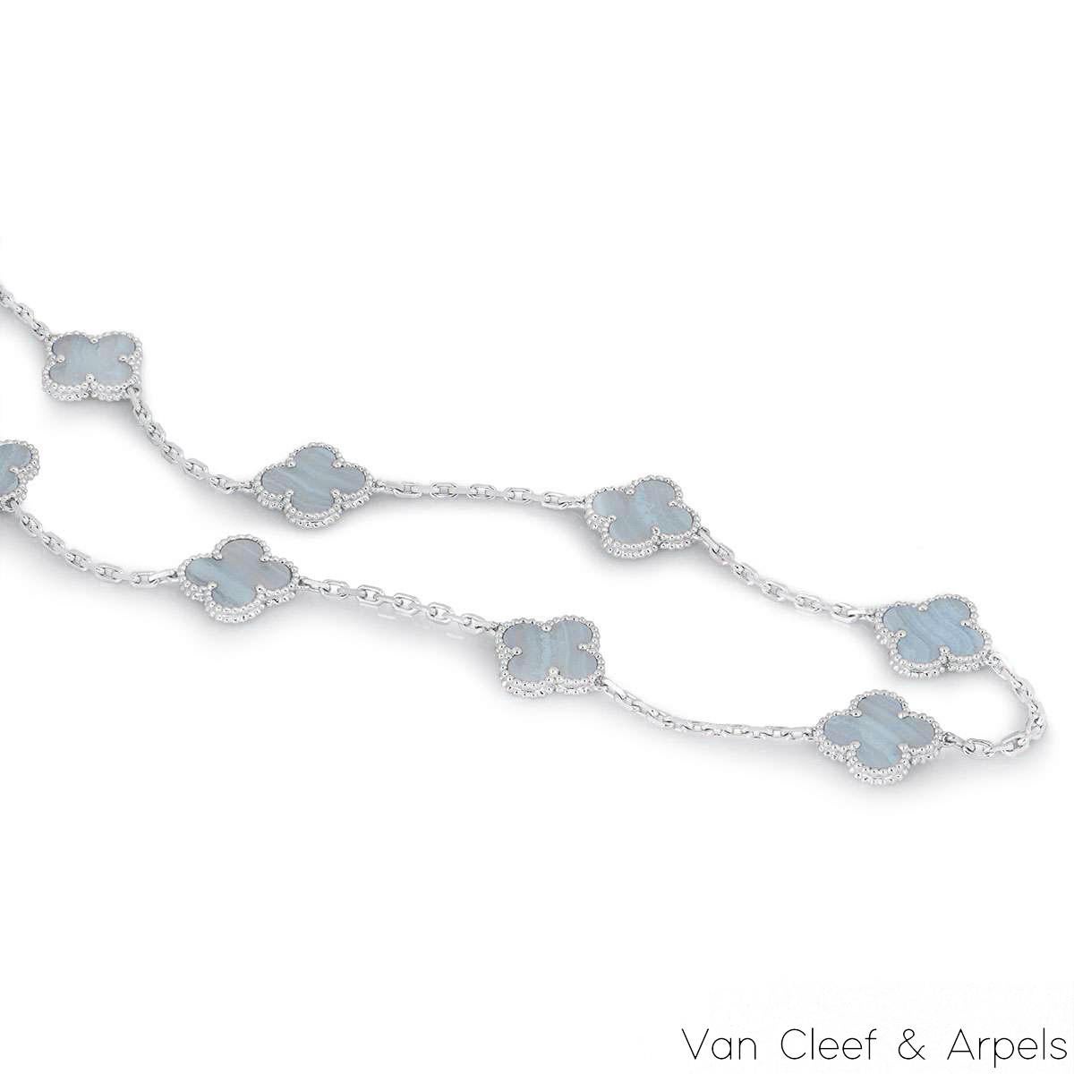 Round Cut Van Cleef & Arpels White Gold Chalcedony Vintage Alhambra Necklace VCARD34800