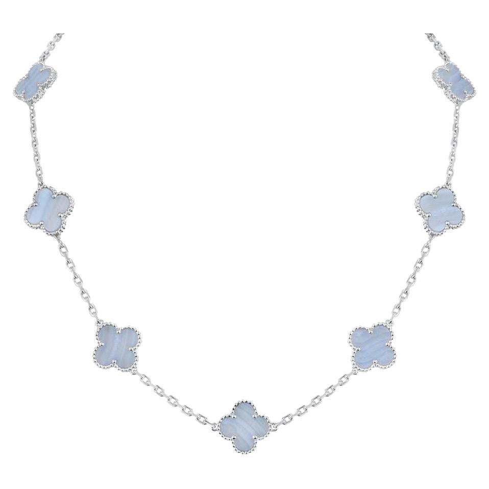 Van Cleef & Arpels White Gold Chalcedony Vintage Alhambra Necklace VCARD34800