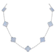 Van Cleef & Arpels White Gold Chalcedony Vintage Alhambra Necklace VCARD34800